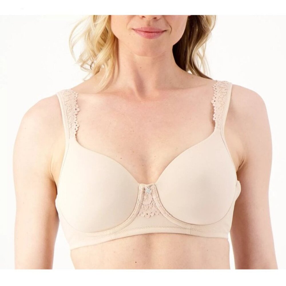 BREEZIES 42C Luxe Lace Cream Ivory Lace Trim Bra Wire Free T-Shirt Soft Shell A2